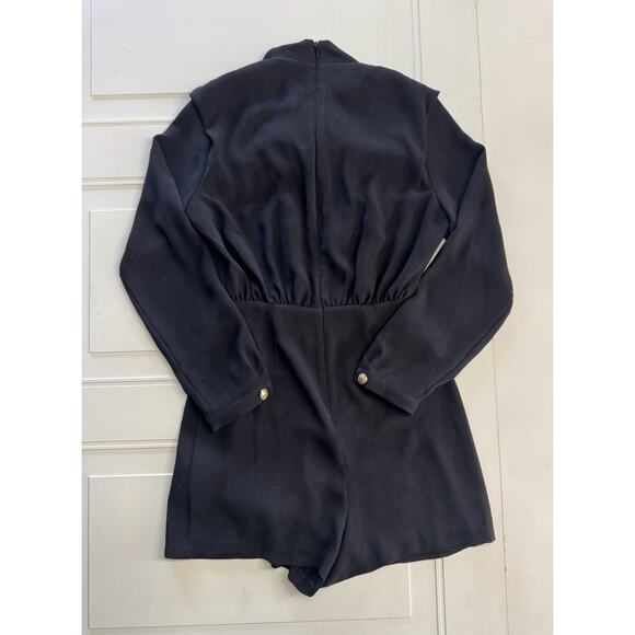 Zara Romper Jumpsuit Dress Black Long Sleeve XS Flood Neck Button Detail - Picture 6 of 6